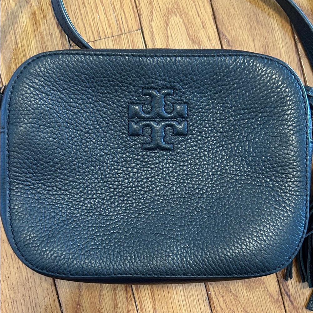 Tory Burch Black Pebbled Leather Crossbody with Tassel - Picture 2 of 12